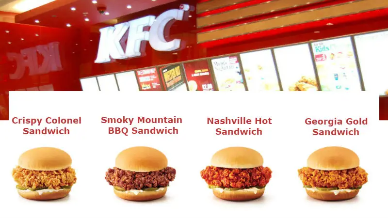 KFC Sandwich Menu